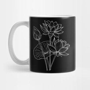 Lotus Blossoms Line Art Black Background Mug
